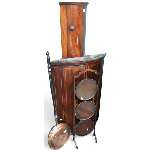 25 - A mixed lot to include late Victorian two door bow front corner cabinet, smaller single door example... 