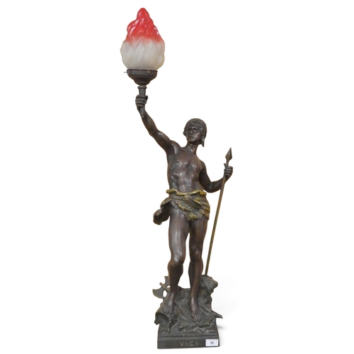 38 - A 20th century spelter figural table lamp modelled after Louis-Auguste Moreau 1855-1919 