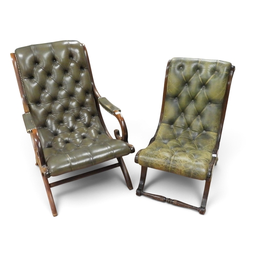 4 - A lot comprising a 20th century forest green leather button upholstered Chesterfield style library s... 