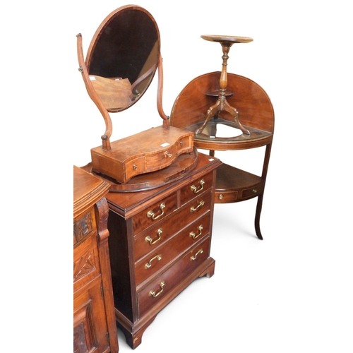 44 - A mixed lot to include a small mahogany two over three chest of drawers, bowfront two tier wash stan... 