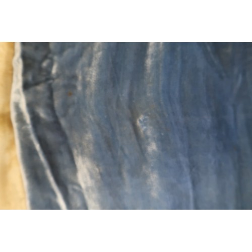 8005 - A circa 1930s pink silk velvet cape with white fox fur collar, lined with champagne satin; a blue si... 