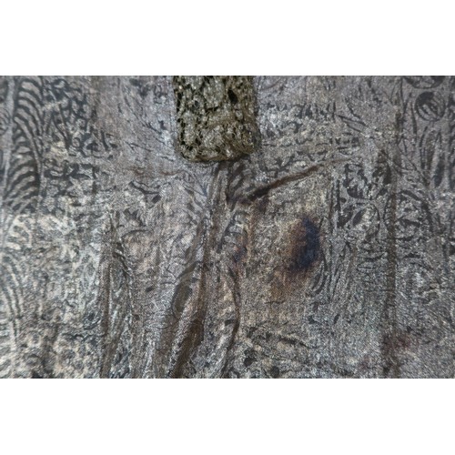 8006 - A 1920s black chiffon evening dress woven with metallic threads in floral design, with chiffon hangi... 