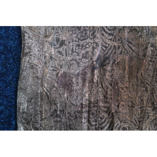 8006 - A 1920s black chiffon evening dress woven with metallic threads in floral design, with chiffon hangi... 