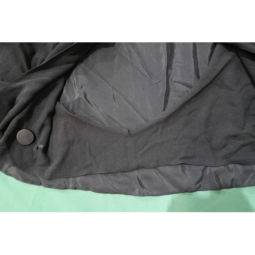 8020 - *Amended* A 1920s fur trimmed black cape by Reville London, a black shawl with silver lamé leaf-patt... 