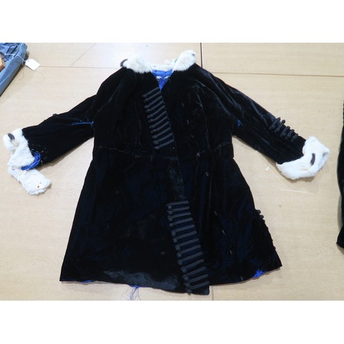 8014 - An Edwardian nacré velvet jacket and skirt set with ermine fur cuffs and collar and military style f... 