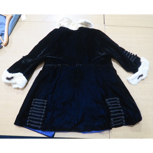 8014 - An Edwardian nacré velvet jacket and skirt set with ermine fur cuffs and collar and military style f... 