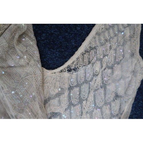 8011 - A 1930s mermaid dress embroidered with sequins in fish scale pattern with matching bolero and beltbu... 
