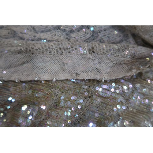 8011 - A 1930s mermaid dress embroidered with sequins in fish scale pattern with matching bolero and beltbu... 