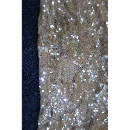 8011 - A 1930s mermaid dress embroidered with sequins in fish scale pattern with matching bolero and beltbu... 
