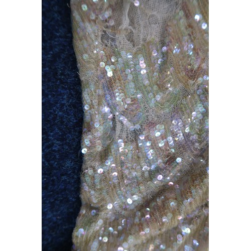 8011 - A 1930s mermaid dress embroidered with sequins in fish scale pattern with matching bolero and beltbu... 