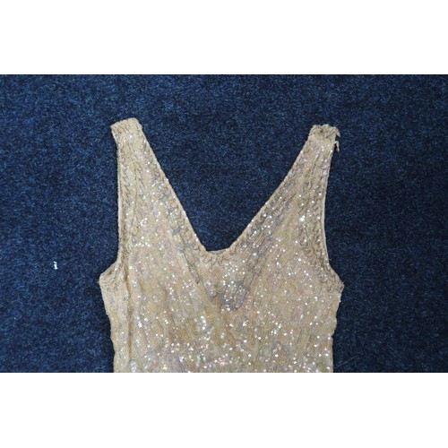 8011 - A 1930s mermaid dress embroidered with sequins in fish scale pattern with matching bolero and beltbu... 