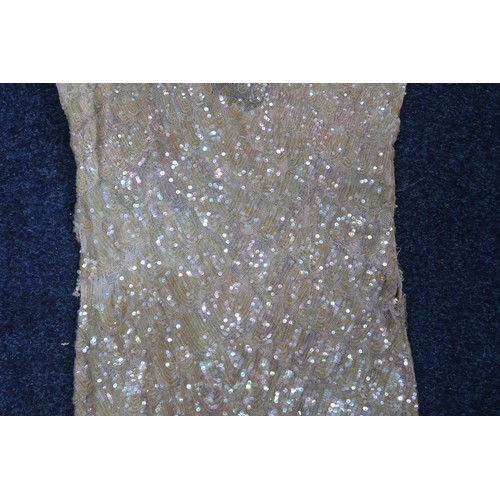 8011 - A 1930s mermaid dress embroidered with sequins in fish scale pattern with matching bolero and beltbu... 