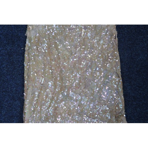 8011 - A 1930s mermaid dress embroidered with sequins in fish scale pattern with matching bolero and beltbu... 