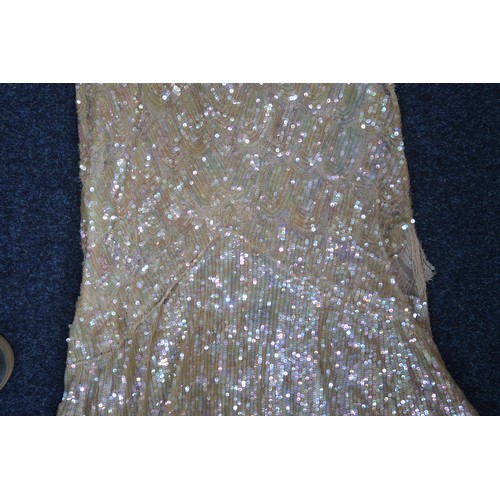 8011 - A 1930s mermaid dress embroidered with sequins in fish scale pattern with matching bolero and beltbu... 