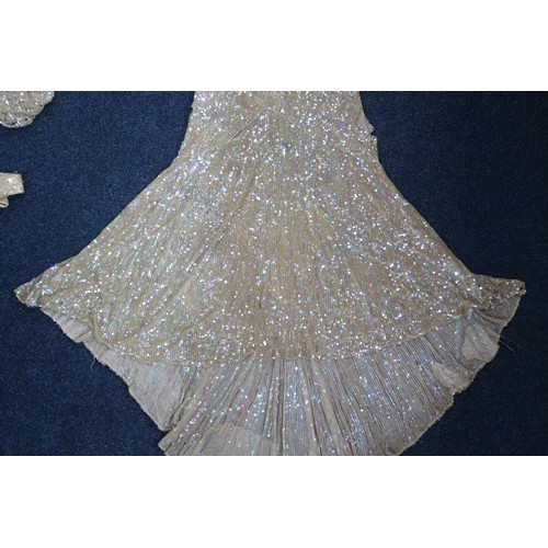 8011 - A 1930s mermaid dress embroidered with sequins in fish scale pattern with matching bolero and beltbu... 