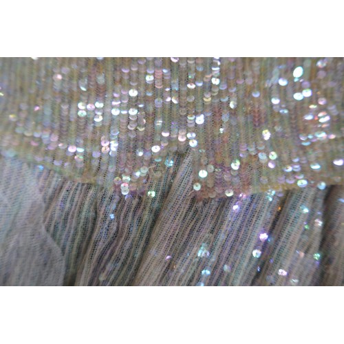 8011 - A 1930s mermaid dress embroidered with sequins in fish scale pattern with matching bolero and beltbu... 