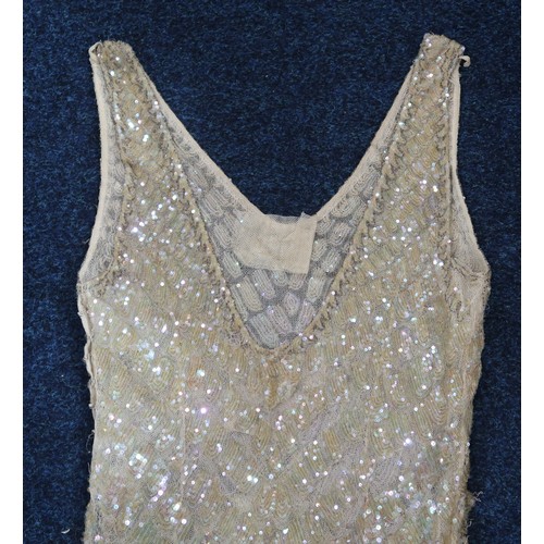 8011 - A 1930s mermaid dress embroidered with sequins in fish scale pattern with matching bolero and beltbu... 