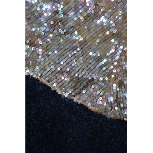 8011 - A 1930s mermaid dress embroidered with sequins in fish scale pattern with matching bolero and beltbu... 