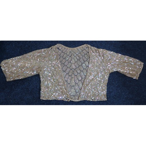8011 - A 1930s mermaid dress embroidered with sequins in fish scale pattern with matching bolero and beltbu... 