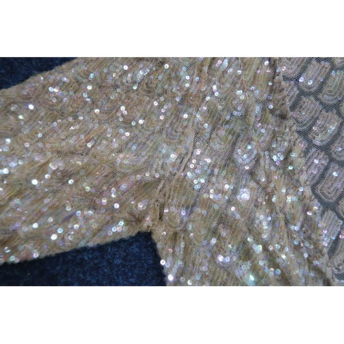 8011 - A 1930s mermaid dress embroidered with sequins in fish scale pattern with matching bolero and beltbu... 