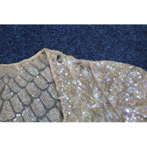 8011 - A 1930s mermaid dress embroidered with sequins in fish scale pattern with matching bolero and beltbu... 