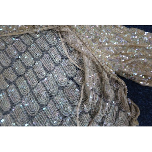 8011 - A 1930s mermaid dress embroidered with sequins in fish scale pattern with matching bolero and beltbu... 