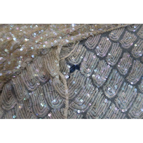 8011 - A 1930s mermaid dress embroidered with sequins in fish scale pattern with matching bolero and beltbu... 