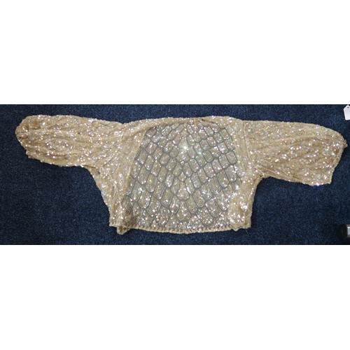 8011 - A 1930s mermaid dress embroidered with sequins in fish scale pattern with matching bolero and beltbu... 