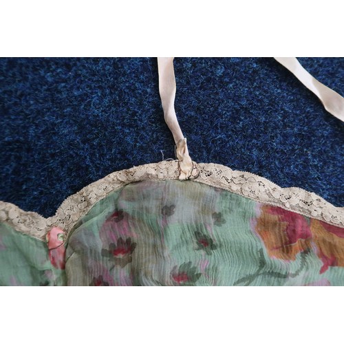 8017 - Vintage undergarments and nightwear comprising a yellow chiffon lace trimmed chemise and similar cam... 