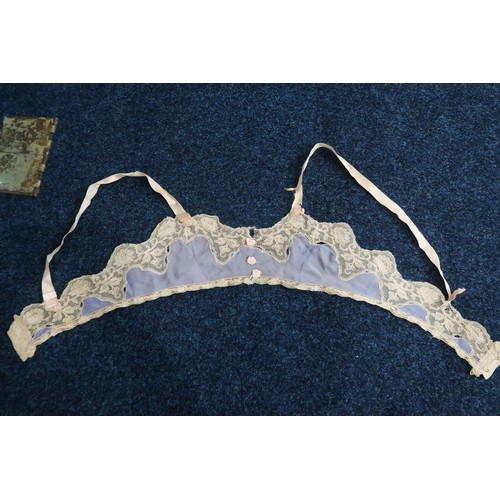 8017 - Vintage undergarments and nightwear comprising a yellow chiffon lace trimmed chemise and similar cam... 
