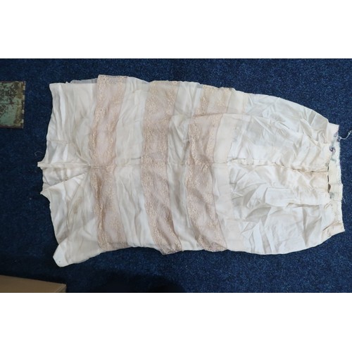 8017 - Vintage undergarments and nightwear comprising a yellow chiffon lace trimmed chemise and similar cam... 