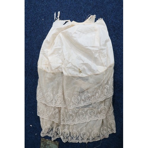 8017 - Vintage undergarments and nightwear comprising a yellow chiffon lace trimmed chemise and similar cam... 