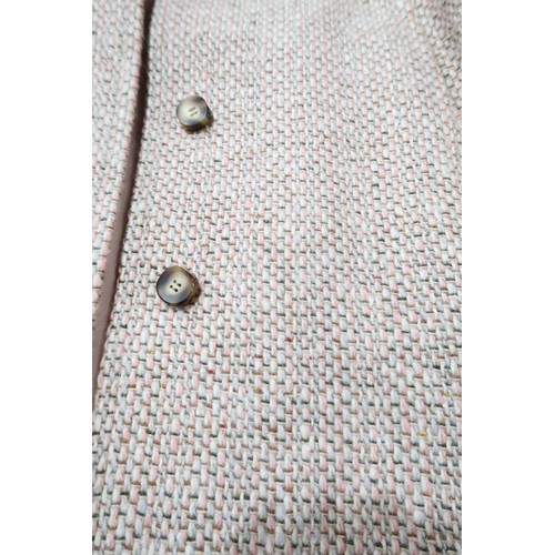 8058 - Vintage Aquascutum ladieswear comprising a light beige cashmere coat with matching belt and pink sat... 