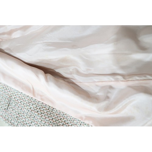 8058 - Vintage Aquascutum ladieswear comprising a light beige cashmere coat with matching belt and pink sat... 