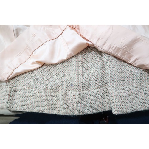 8058 - Vintage Aquascutum ladieswear comprising a light beige cashmere coat with matching belt and pink sat... 