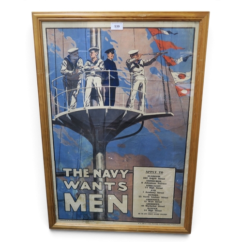 A WW1 The Navy Wants Men Royal Navy recruitment poster, with details of ...