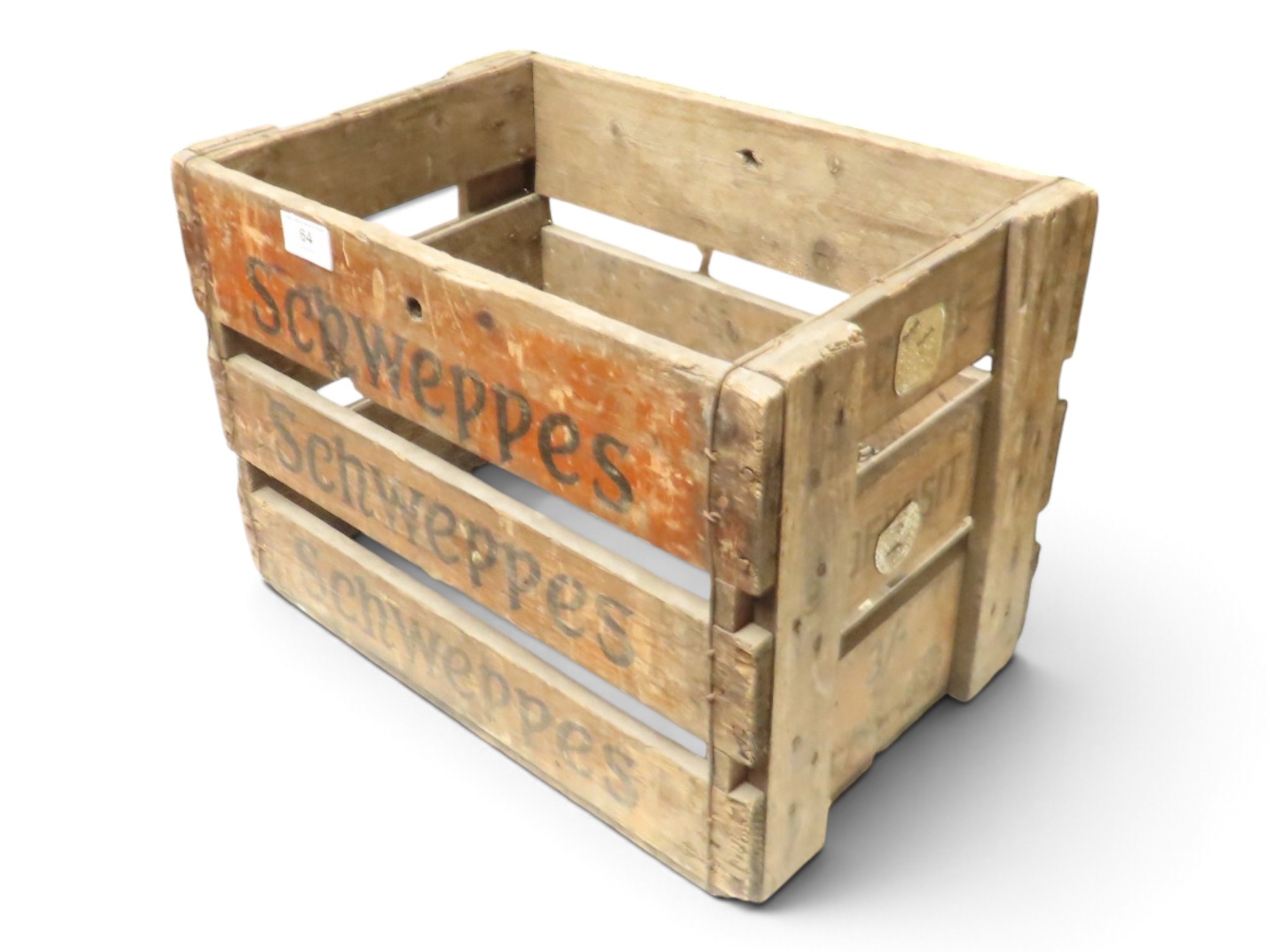 An early 20th century pine painted Schweppes bottle crate, 30cm high x ...