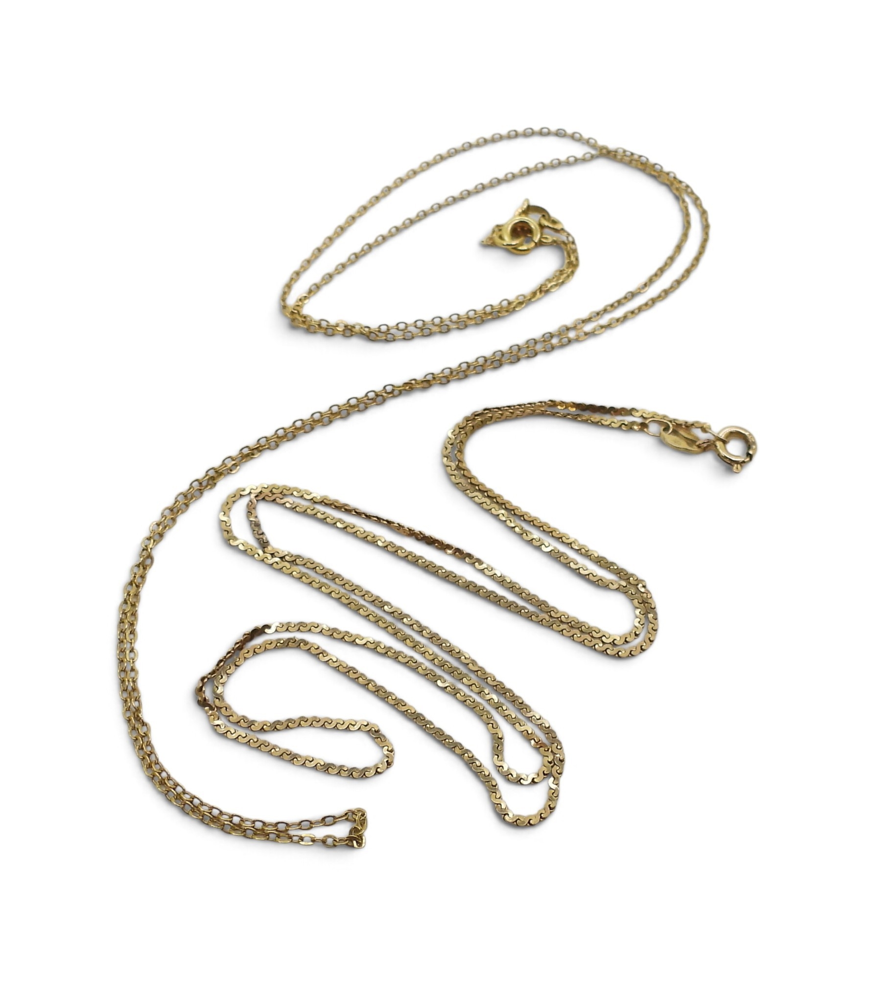 A 9ct gold 48cm 'S' chain, weight 2gms together with a 52cm, 18ct gold ...