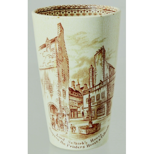 106 - 1886 EDINBURGH SOUVENIR BEAKER. 4.75ins tall, cream glaze, brown transfer, pictorial image of Lord S... 