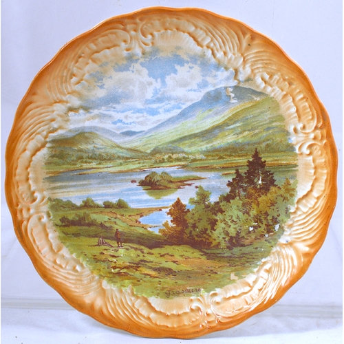 108 - STAFFORDSHIRE ADVERTISING PLATE. 7.5ins diam. Multicoloured pictorial  landscape scene of Grasmere, ... 