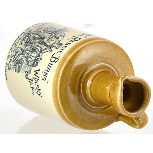 111 - THE RABBIE BURNS WHISKY JAR. (WG pg 211) 7.5ins tall, tan top lower off white glaze, rear handle. St... 