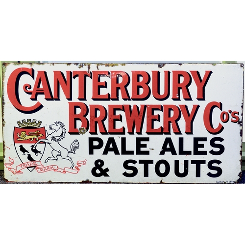 138 - CANTERBURY BREWERY ENAMEL SIGN. 48 x 24ins, white background, CANTERBURY/ BREWERY COS/ PALE ALES/ & ... 