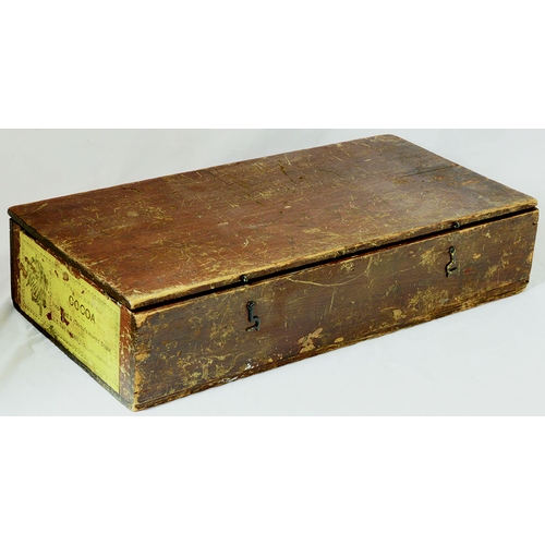 146 - J S FRY CHOCOLATE & COCOA SPECIMEN BOX. Wooden lidded box 18 x 9 x 4ins. Main tray bodymade up of ca... 