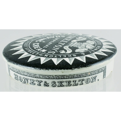 16 - SKELTONS SHAVING CREAM POT LID. 2.75ins diam. Very strong black transfer for SKELTON LATE HONEY & SK... 