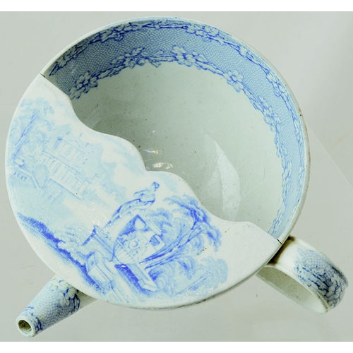 162 - INVALID FEEDER. Blue & white Grecian design. Side handle & spout. Couple of faint side hairlines. (8... 