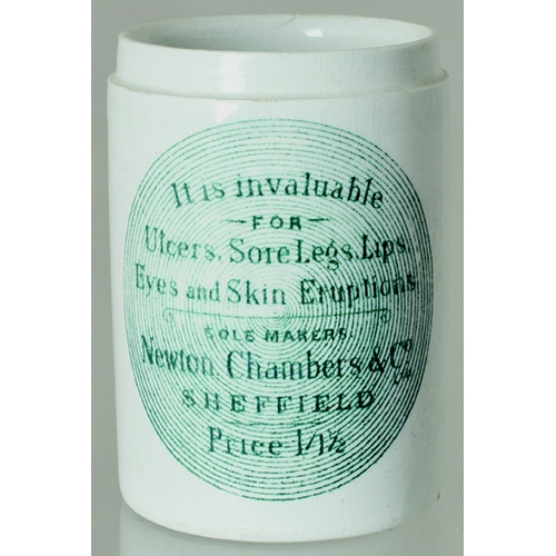 164 - SHEFFIELD IZAL OINTMENT POT. 2.5ins tall, all white with dark green transfer  IZAL/ OINTMENT/ FOR/ B... 