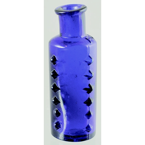 167 - L & T PATENT POISON BOTTLE. (DP pg 50) 3.25ins tall, cobalt blue glass. Raised moulded knobs all rou... 