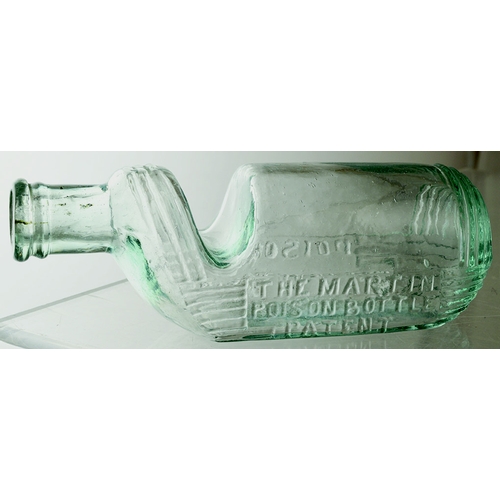 173 - MARTINS POISON BOTTLE. (DP pg 34) 6.5ins long, aqua glass. No belly size embossed - we've filled wit... 