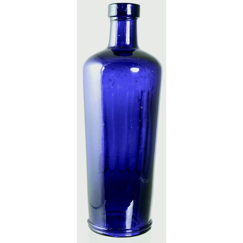 175 - TIPPERS POISON BOTTLE. (DP pg 41) 7.25ins tall. Deep cobalt blue glass cylindrical shape bottle, ver... 