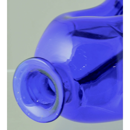 198 - PINCH WAISTED GIN BOTTLE. 9.25ins tall. Stunning bright cobalt blue glass. Short neck, flared lip, g... 